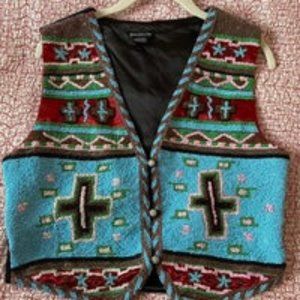 Womens Western Design Hand Beaded Silver Buttons Vest